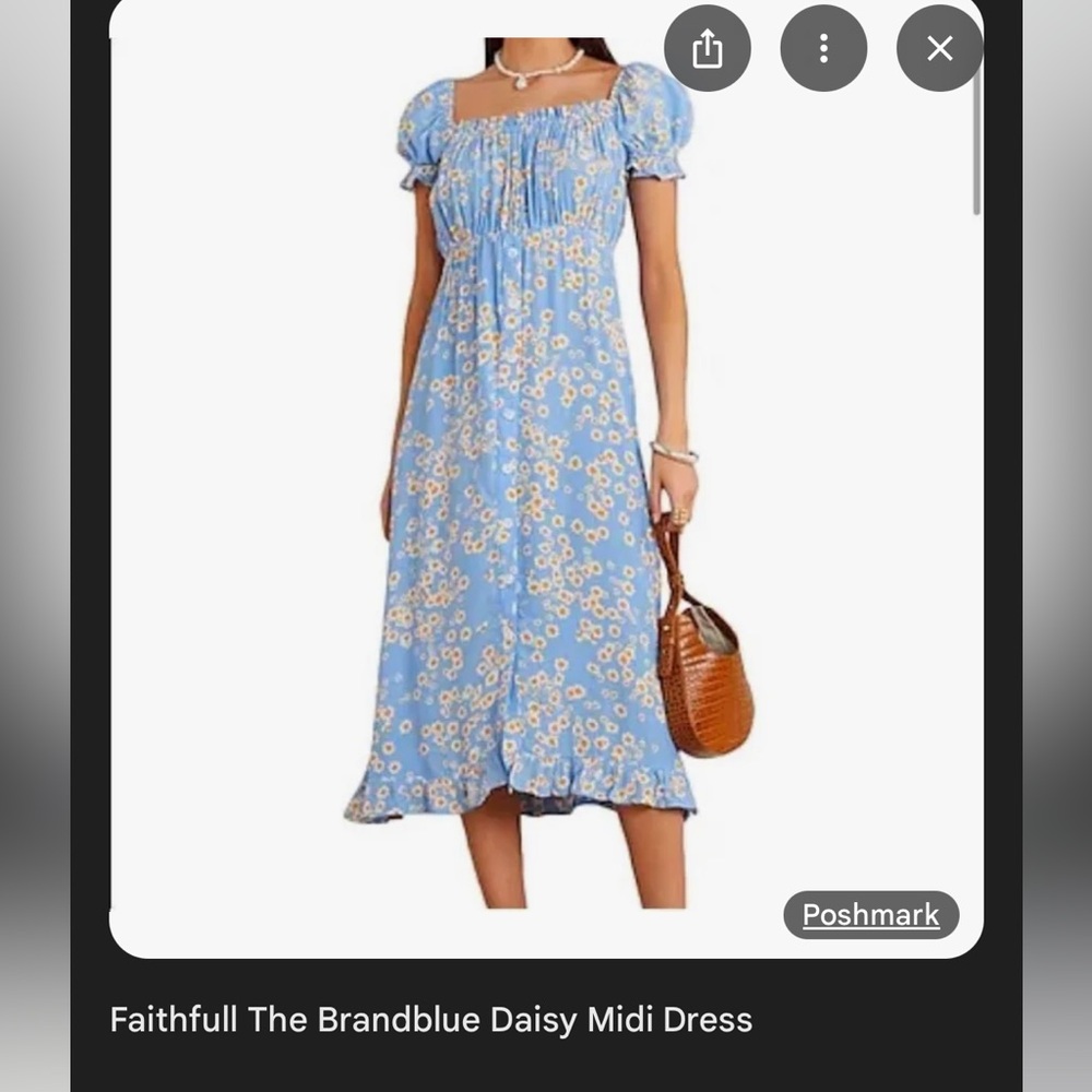 Faithfull the Brand Blue and yellow flower dress- puff sleeve